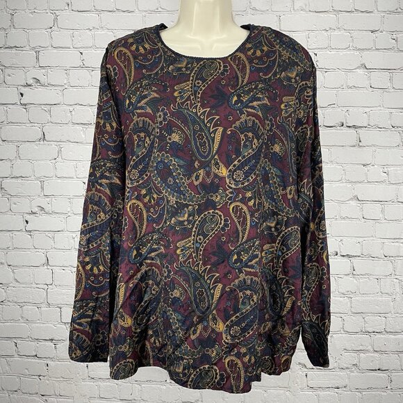Valerie Stevens Paisley 100% Silk Lightweight Long Sleeve Tunic Blouse Size 24 - Picture 1 of 11